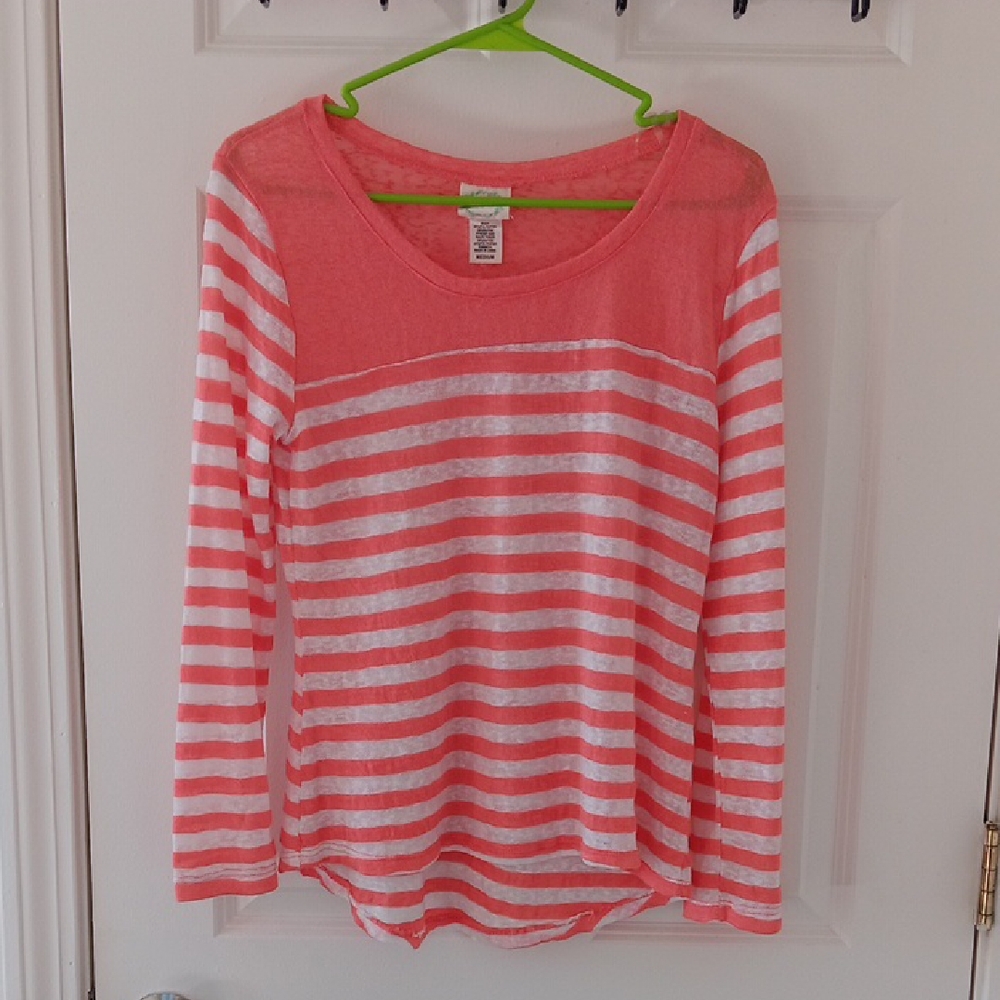 Belle Du Jour Salmon Striped Lightweight Top Medium